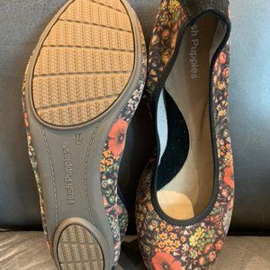 Hush Puppies Black Floral Suede Ballet Flats 10
